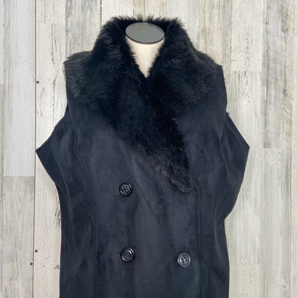 K-DASH by Kardashian Faux Fur Vest Black Double Breasted Neutral Casual Size 1X - Picture 4 of 9